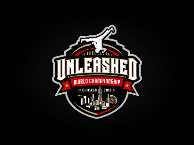 Unleashed World Championship 2019 (logo) badge branding championship championships chicago design event illustration league logo logo design martial arts parkour skyline sport sport logo sports sports logo tournament tricking