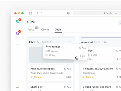 UI details for Kanban view crm product design sales ui ux