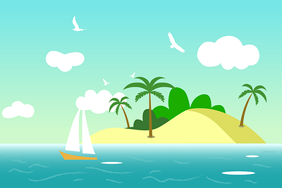 The boat sailing at the island beach beach boat graphic design ill illustration island nature palm sailing tropical