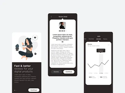 Review App black white clean ui figma illustration ui