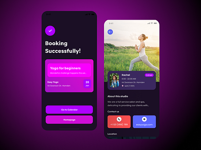 Yoga App Dark UI V1 clean design clean ui dark dark mode dribbble excercise gym minimal mobile mobile app mobile app design mobile design mobile ui popular shot purple responsive design ui design uiux yoga