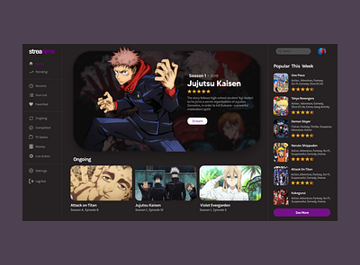 Anime Streaming Website Design anime app design graphic design japan streaming ui uiux ux web design website design