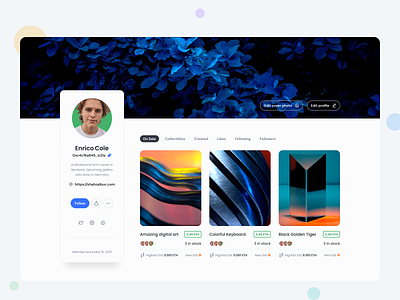 NFT Profile Page 🚀 dashboard dashboard careds dashboard grid dashboard notification dashboard profile dashboard settinng dashboard table view dashboard tables dashboard trends details page profile page settings page ui ux