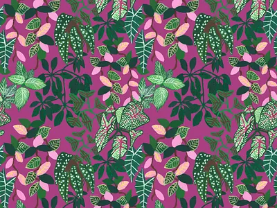 Krimson queen pattern botanical design digital illustration floral illustration jungle leaf leaves nature pattern plant plants rainforest seamless surface