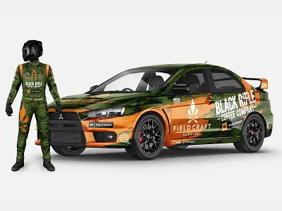 Fieldcraft Survival Livery & Kit black rifle black rifle coffee branding brcc camo camouflage car design evo fieldcraft kit livery race car race kit race suit racer rally rally car survival