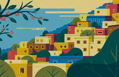 ILLUSTRATION - A UPHILL TOWN 3d animation app best fonts branding design font graphic design icon illustration logo motion graphics ui vector