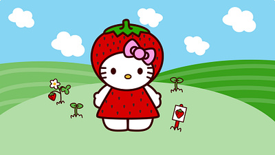 Hello kitty animation background cute design hello kitty illustration strawberry vector