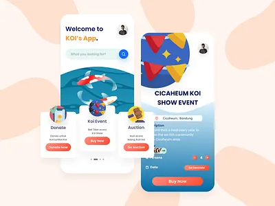 Community and Event Mobile App app auction community design donate donation event fish flat graphic design icon illustration logo mobile organization show ticket ui ux website