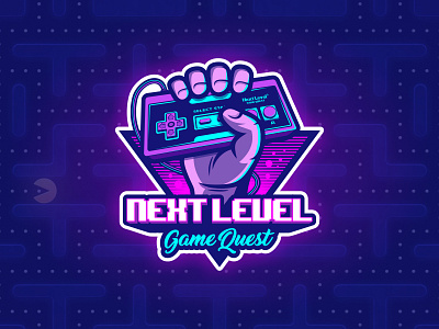 Next Level GameQuest (logo) 80s arcade cyberpunk e sports e sports logo esport esport logo esports esports logo gaming logo logo design mascot mascot logo neon neon colors nintendo retro retrowave synthwave