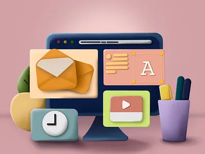 Office day 3d catchy design drawing graphic design illustration ipad logo modern procreate