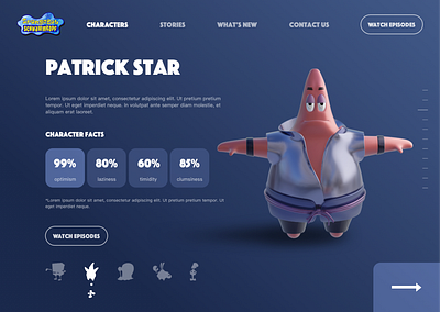 Patrick Star Landing page 3d blender patrick star ui