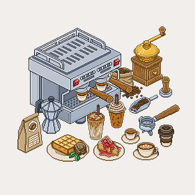CAFE PixelArt Vol.1 8bit cafe coffee coffee machine dessert illustration pixel pixelart retro
