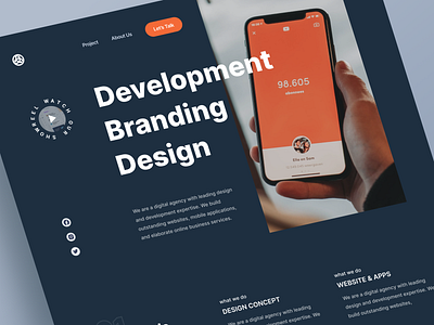 Design Agency Hero Section agency branding clean creative darkmode dekstop design development digital agency hero home page minimalist project section start up studio ui ux web design website