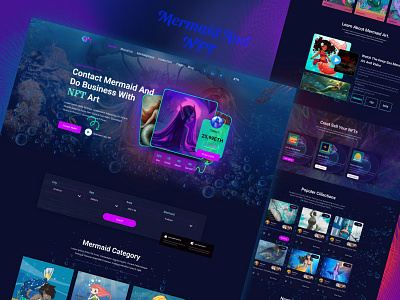 Mermaid NFT Website & Digital Arts Landing Page Template Designs design designerforux landing page landing page design market mermaid nft nft market template design uiux design uiux designer web design wetter