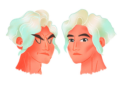 Self portrait angry face girl green illustration mood portrait two woman