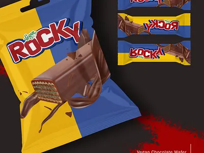 Rocky wafer packaging design mockup 3d brand branding design flow pack fmcg food food packaging foodbeverage graphic design illustration logo pack package package design rocky vegan wafer wrap wrapping