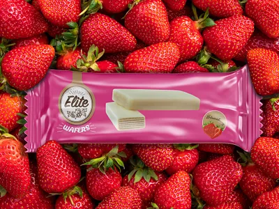 Elite Wafer Packaging Mockup brand branding branding design chocolate coated coated wafer design elite flow pack fmcg illustration logo pack package package design strawberry wafer white chocolate wrap wrapping