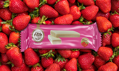Elite Wafer Packaging Mockup brand branding branding design chocolate coated coated wafer design elite flow pack fmcg illustration logo pack package package design strawberry wafer white chocolate wrap wrapping