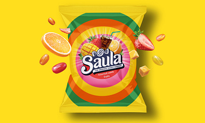 Saula Candy Fruits Packaging Mockup assorted brand branding candy design flow pack food fruits hard candy illustration logo mockup mockup design pack package package design packaging saula template vector