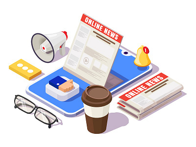 online news phone app article banner cellphone content digital flat illustration internet lowpoly media news newspaper online phone smartphone update vector web website