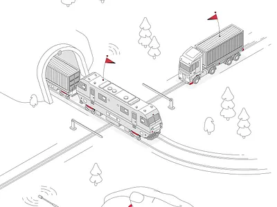 Cargo logistics 2d art creative design drawing illustration isometric logo ui vector