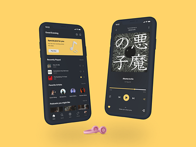 Hibike - Music Player App 3d app dailyui design mockup music music player player podcast screen ui ux