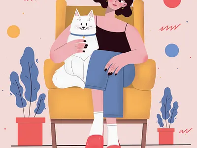 Girl with cat branding character design commercial illustration design digital art flat illustration illustration