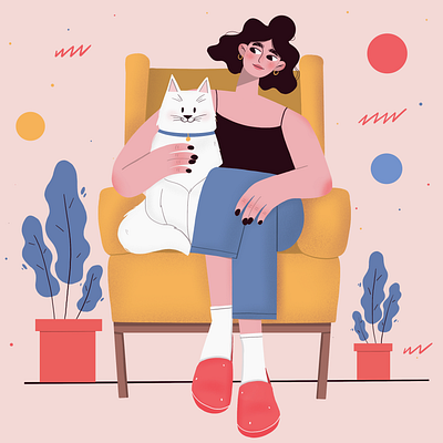 Girl with cat branding character design commercial illustration design digital art flat illustration illustration