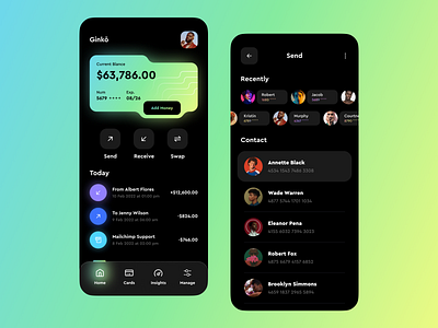 Ginko Banking Wallet App. app app design bank bank app banking banking app finance financial fintech mobile mobile banking money transfer orix pay product design sajon savings transections uiux wallet