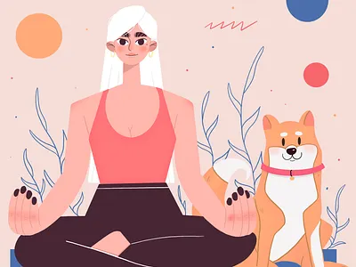 Yoga girl with friend branding character design commercial illustration design digital art flat illustration illustration