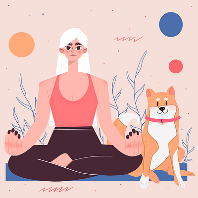 Yoga girl with friend branding character design commercial illustration design digital art flat illustration illustration