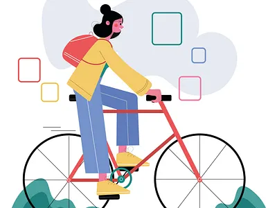 Girl on the bike branding character design commercial illustration design digital art flat illustration illustration vector