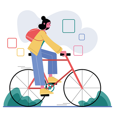 Girl on the bike branding character design commercial illustration design digital art flat illustration illustration vector