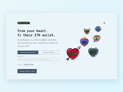Sweetheartz.xyz crypto landing page nft tokens ui web3 web3.0