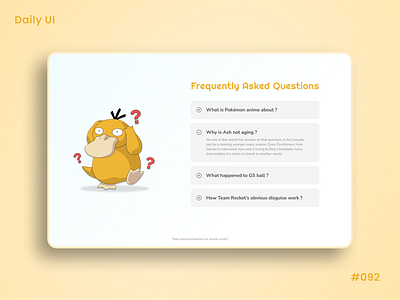 Daily UI Challenge - F.A.Q 92 appui comments daily ui challenge f.a.q dailyui dailyuichallenge day 92 day 92 faq design dropdown f.a.q frequently asked questions graphic design light theme pokemon qna ui uidesign uiux