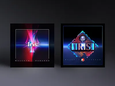 IRIS - album cover concepts 80s album blue cover cyan dark design edm flare laser music neon pink rave retro song space