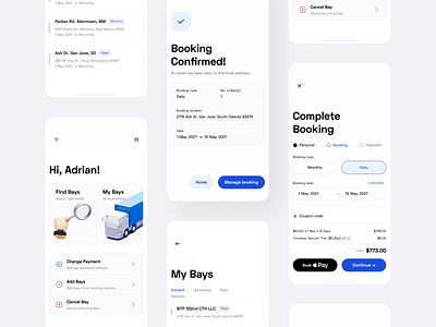 Booking flow - truck parking mobile app app flow app ui book parking booking app booking flow booking ui flat ui ios app minimal ui mobile app mobile app ui parking parking app parking booking parking flow parking ui warehouse parking