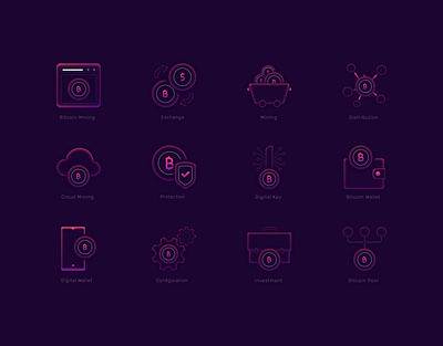 Blockchain & Cryptocurrency gradient icon set free vector bitcoin branding cryptocurrency digital currency exchange gradient icon investment mining pack protection rabbector secure set ui vector wallet xd