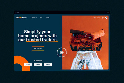 Builders & Traders Digital Platform Landing Page blue branding digital graphics hero homepage industrial landingpage navy orange trader typography ui webdesign