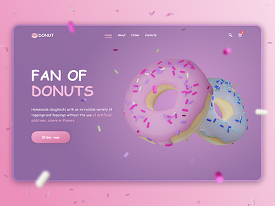 Donut Landing Page 3d blender blender 3d color cupcake design donut donut shop food illustration interface landing page order order food render shop sweet ui ux website