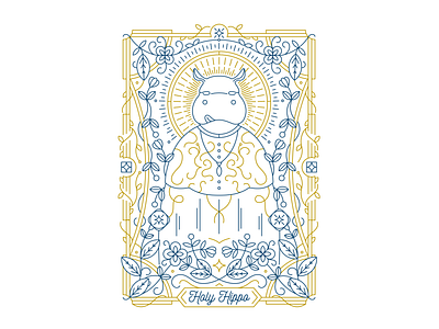 Holy Hippo border borderart decorative flowers hippo holy icon lineart linework wreath