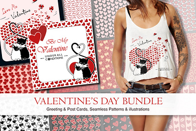 Be My Valentine Under All Conditions art print backdrops backgrounds cute cats design graphic design heart pattern heart prints illustration in love prints romance seamless valentines day patterns t shirt illustration valentines day