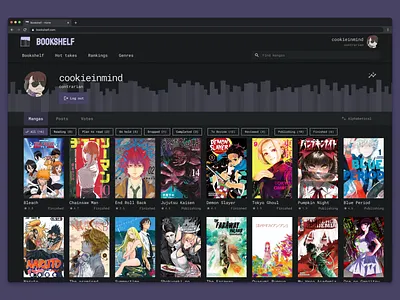 bookshelf profile page anime bookshelf comics library manga social media tabloid ui ux