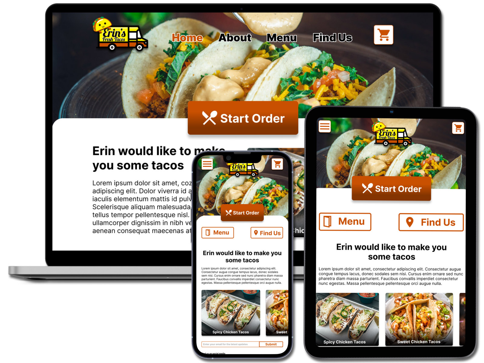 Example of Erin’s Fresh Tacos - Responsive food truck ordering website