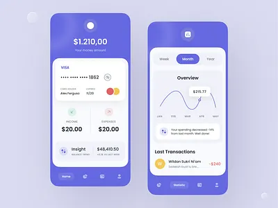 HeyPay - Money Management App app app design clean design desain design e wallet management mobile mobile design money app money management purple typography ui uiux user interface ux wallet app