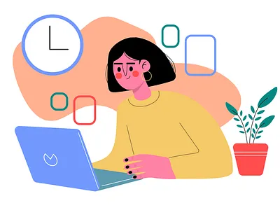 Nice girl with a laptop branding character design commercial illustration design digital art flat illustration illustration vector