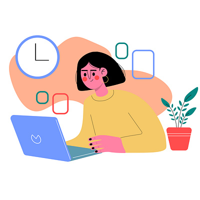 Nice girl with a laptop branding character design commercial illustration design digital art flat illustration illustration vector