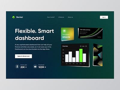 Benkei - Website Hero Section 💻 graph green hero hero section landing landing page landingpage saas saas design ui web website website design