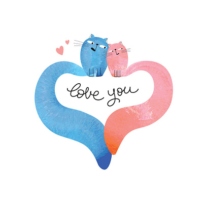 Two cats in love cat hand drawn love valentines day vector watercolor