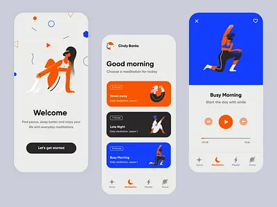 Meditation app animation app appdesign application illustration mobileapp motiondesign ui uidesign uiux